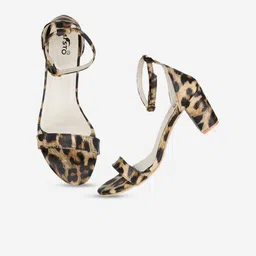 Misto Brown Printed PU Work Block Sandals with Buckles image 2