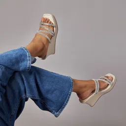 CAI Embellished Open Toe Wedge Heels-39