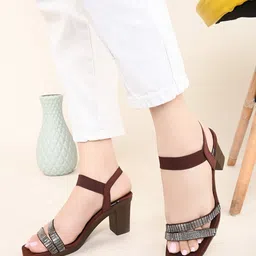 XE Looks Embellished Open Toe Backstrap Block Heels-9