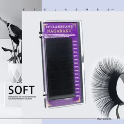 NAGARAKU Premium Classic Matte Black 16 Rows Synthetic Eyelash Extensions - Curl D image 2