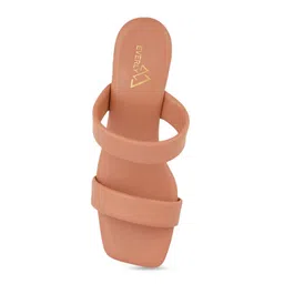 EVERLY Pink Colourblocked Block Peep Toes with Buckles image 5