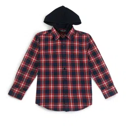 Gini and Jony Boys Tartan Checks Hooded Cotton Casual Shirt-image-38