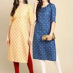 KALINI Women Pack of 2 Yellow Printed Crepe Kurta-image-50