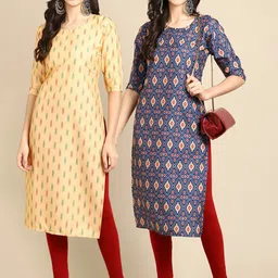 KALINI Women Pack Of 2 Geometric Printed Crepe Kurta-17