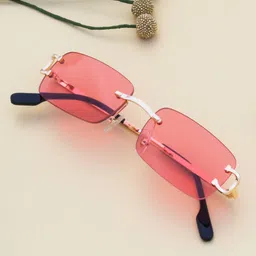 Ted Smith Adult Pink Lens & Gold Rectangle UV Protected Sunglasses CLASIQUE_C5-Pink-37