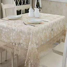 MONKDECOR Gold Toned Floral 6-Seater Table Cover with Embroidered details-image-57