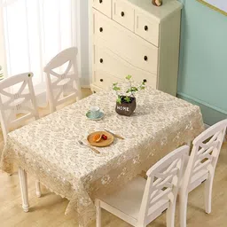 MONKDECOR White Floral 6-Seater Table Cover with Embroidered details-image-1