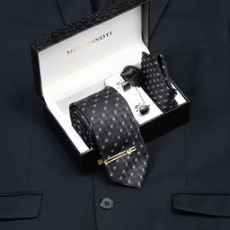 MUTAQINOTI Men Floral Black Silk Necktie Accessory Gift Set-image-105