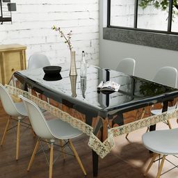Clasiko Transparent & Golden Border Solid Plastic 8-Seater Table Cover-20