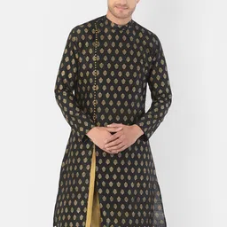 DEYANN Men Black Ethnic Motifs Mandarin Collar Straight Kurta-picture-36