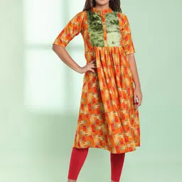 Charukriti Abstract Printed A-Line Mandarin Collar Kurta-picture-54