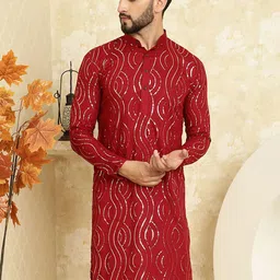SOJANYA Embellished Sequinned Pure Cotton Straight Kurta-image-21