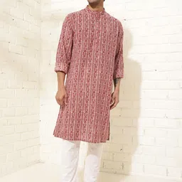 Fabindia Ethnic Motif Printed Band Collar Cotton Straight Kurta-picture-9