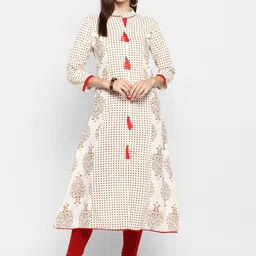 KALINI Women Beige Checked Kurta-image-91