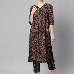 Indibelle Paisley Printed V-Neck Empire Cotton Kurta-27