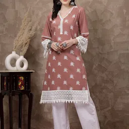 plusS Pink Ethnic Motifs Printed Flared Sleeves Cotton A-Line Kurta-image-37