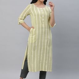 AURELIA Round Neck Striped Straight Cotton Kurta-picture-25