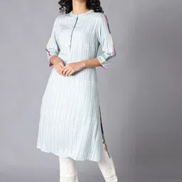 W Women Blue & White Striped Kurta-image-42