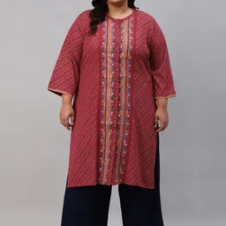 W Women Red Geometric Striped Flared Printed Sleeves Kurta-picture-29