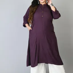 PrettyPlus by Desinoor.com Women Plus Size Purple Kurta-84