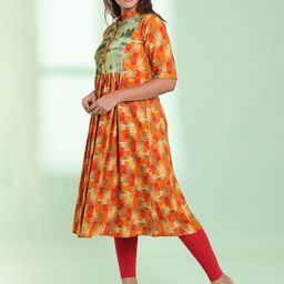 Charukriti Abstract Printed A-Line Mandarin Collar Kurta image 2