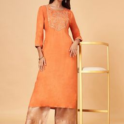 YU by Pantaloons Ethnic Motifs Yoke Design Thread Work Detailed Straight Kurta-18