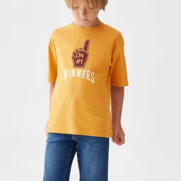 Mango Kids Boys Pure Cotton Typography Printed Drop-Shoulder Sleeves T-shirt-image-46
