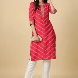HERE&NOW Red & White Bandhani Printed Thread Work Kurta-52