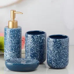 Kookee Blue 4 piece Abstract Ceramic Bath Accessories Set-30