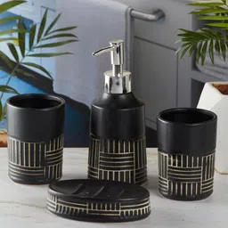 Kookee Grey 4 piece Abstract Ceramic Bath Accessories Set-50