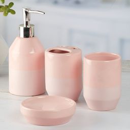 Kookee Pink 4 pieces Solid Ceramic Bath Accessories Set-12