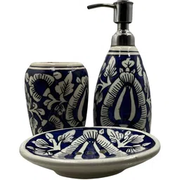 INDIA MEETS INDIA Blue 3 Piece Ethnic Motif Printed Ceramic Bath Accessories Set-24