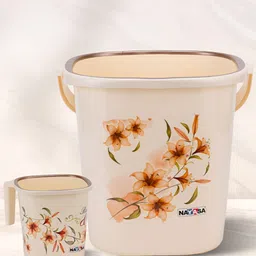 Nayasa Cream-Coloured 2 Pieces Floral Printed Light-Weight Bath Accessories Set-5