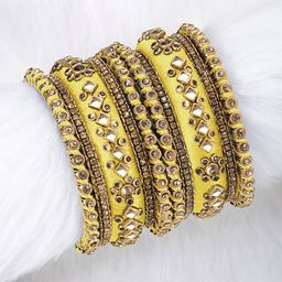 Peora Women 10Pcs Gold-Plated Kundan Studded Bangles Set-image-22