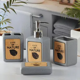 Kookee Grey & Beige 4 Pieces Ceramic Abstract Bath Accessories Set image 2
