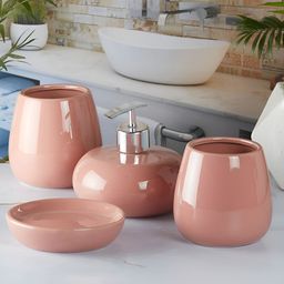 Kookee Pink 4 Pieces Abstract Ceramic Glossy Bath Accessories Set-18