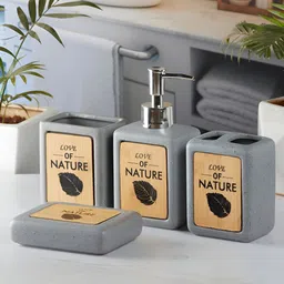 Kookee Grey & Beige 4 Pieces Ceramic Abstract Bath Accessories Set image 3