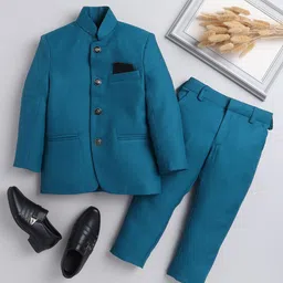 BAESD Boys 2 Piece Mandarin Collar Bandhgala Blazer With Trousers-image-40