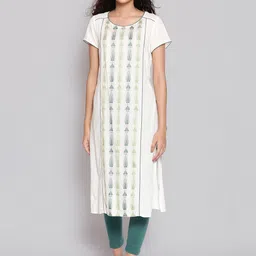 AURELIA Women Off White Geometric Printed Kurta-image-70