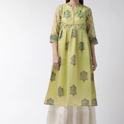 RANGMAYEE Floral Embroidered Flared Sleeves Thread Work Liva A-Line Kurta-image-75