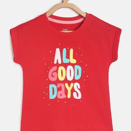 MINI KLUB Girls Red Print Extended Sleeves Top-picture-1