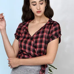 CHIMPAAANZEE Pink & Black Checked Top-picture-27