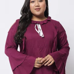 BEYOUND SIZE - THE DRY STATE Plus Size Women Purple Tie-Up Neck Ruffles Top-12