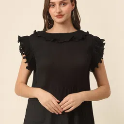 plusS Black Flutter Sleeve Ruffles Top-image-52