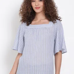 Oxolloxo Blue & White Striped Flutter Sleeves Top-picture-14