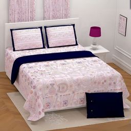 LIVING ROOTS Pink And Blue Printed Pure Cotton 300 TC King Bedsheet Set 2.6 m x 2.6 m-16