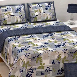 LIVING ROOTS Nandani Blue Printed Pure Cotton 300 TC King Bedsheet Set 2.6 m x 2.6 m-image-81