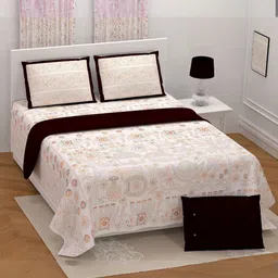 LIVING ROOTS Hand Work White Printed Pure Cotton 300 TC King Bedsheet Set-2.64m x 2.64m-image-52