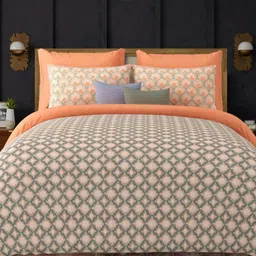 LIVING ROOTS Nandini Orange Printed Pure Cotton 300 TC King Bedsheet Set-2.64m x 2.64m-image-39