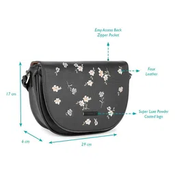 Caprese Black Floral Embroidered Half Moon Sling Bag with Non-Detachable Sling Strap-3